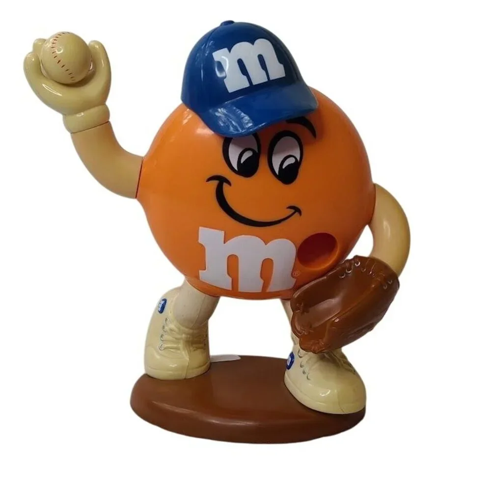 M&M's Sport Baseball Player Orange Candy Dispenser Limited Edition Blue Hat